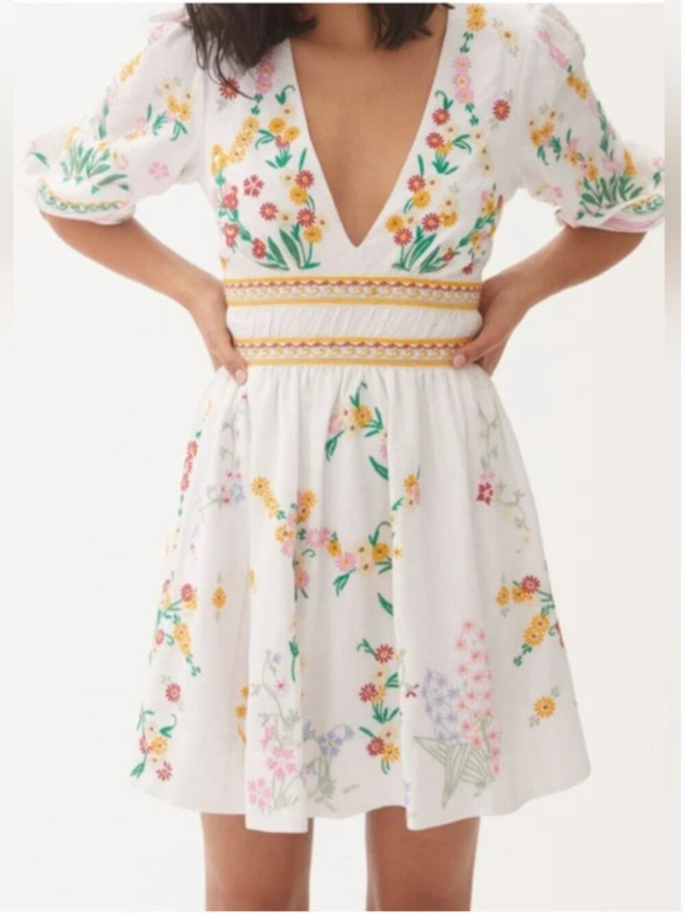 Anthropologie Floral Embroidery Mini Dress size S